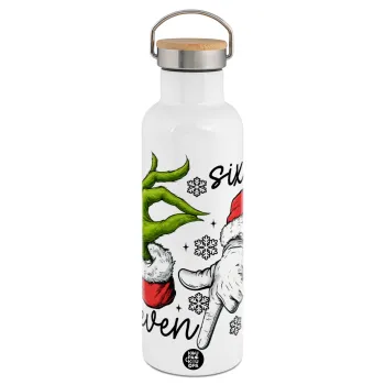 Christmas Meme SIX SEVEN (67), Stainless steel White with wooden lid (bamboo), double wall, 750ml