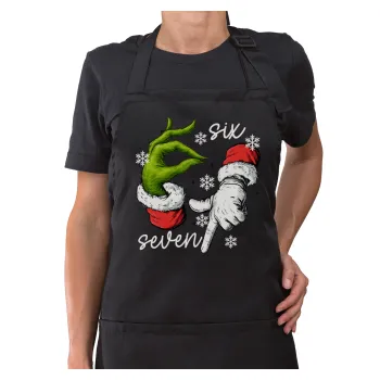 Christmas Meme SIX SEVEN (67), Ποδιά μακριά Σεφ ολόσωμη με τσέπες Μαύρη (ΕΝΗΛΙΚΩΝ)