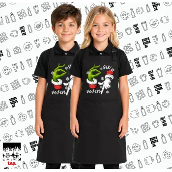 Christmas Meme SIX SEVEN (67), Μαύρη ΠΑΙΔΙΚΗ Ποδιά μακριά Σεφ ολόσωμη με τσέπες