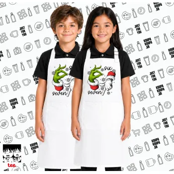 Christmas Meme SIX SEVEN (67), Λευκή ΠΑΙΔΙΚΗ Ποδιά μακριά Σεφ ολόσωμη με τσέπες