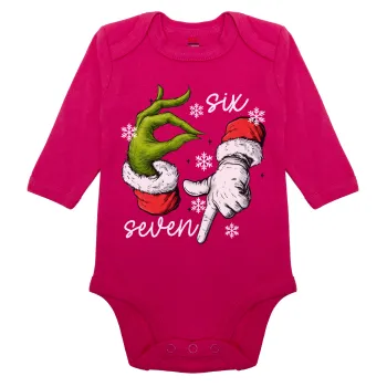 Christmas Meme SIX SEVEN (67), Μακρυμάνικο βρεφικό φορμάκι, 0-18 μηνών, ΡΟΖ, 100% Organic Cotton