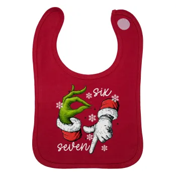 Christmas Meme SIX SEVEN (67), Σαλιάρα με Σκρατς Κόκκινη 100% Organic Cotton (0-18 months)