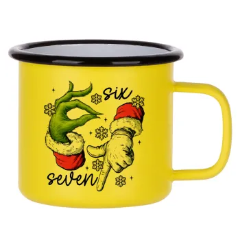 Christmas Meme SIX SEVEN (67), Κούπα Μεταλλική εμαγιέ ΜΑΤ Κίτρινη 360ml