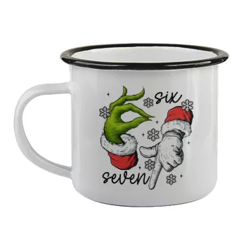 Christmas Meme SIX SEVEN (67), Κούπα εμαγιέ με μαύρο χείλος 360ml