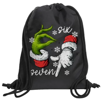 Christmas Meme SIX SEVEN (67), Τσάντα πλάτης πουγκί GYMBAG Μαύρη, με τσέπη (40x48cm) & χονδρά κορδόνια