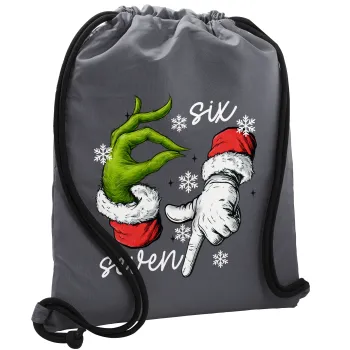 Christmas Meme SIX SEVEN (67), Τσάντα πλάτης πουγκί GYMBAG ΓΚΡΙ, με τσέπη (40x48cm) & χονδρά κορδόνια