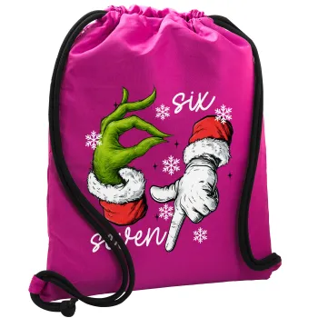 Christmas Meme SIX SEVEN (67), Τσάντα πλάτης πουγκί GYMBAG Φούξια, με τσέπη (40x48cm) & χονδρά κορδόνια