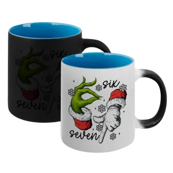 Christmas Meme SIX SEVEN (67), Κούπα Μαγική εσωτερικό μπλε, κεραμική 330ml που αλλάζει χρώμα με το ζεστό ρόφημα