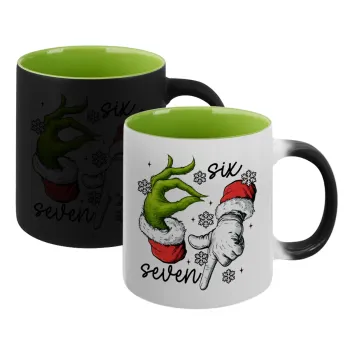 Christmas Meme SIX SEVEN (67), Κούπα Μαγική εσωτερικό πράσινο, κεραμική 330ml που αλλάζει χρώμα με το ζεστό ρόφημα