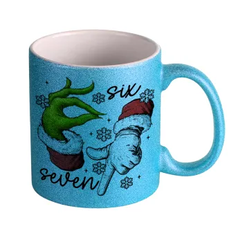 Christmas Meme SIX SEVEN (67), Κούπα Σιέλ Glitter που γυαλίζει, κεραμική, 330ml