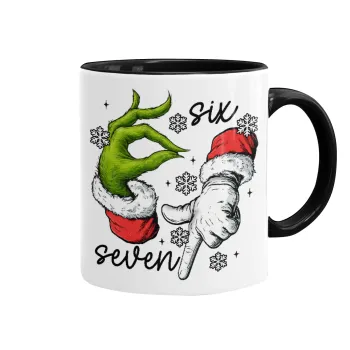 Christmas Meme SIX SEVEN (67), Κούπα χρωματιστή μαύρη, κεραμική, 330ml