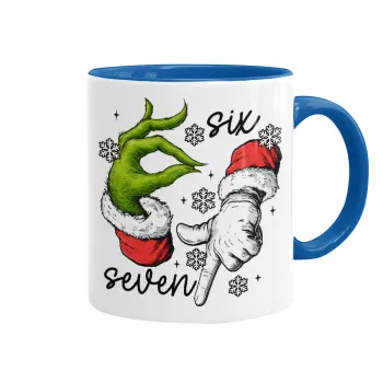 Christmas Meme SIX SEVEN (67), Κούπα χρωματιστή μπλε, κεραμική, 330ml