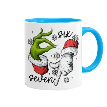 Christmas Meme SIX SEVEN (67), Κούπα χρωματιστή γαλάζια, κεραμική, 330ml