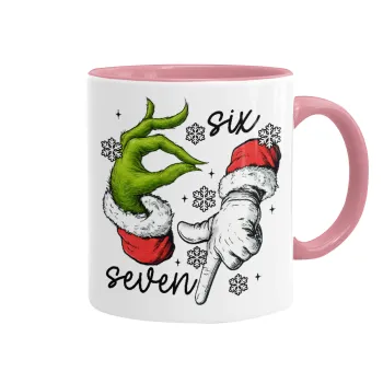 Christmas Meme SIX SEVEN (67), Κούπα χρωματιστή ροζ, κεραμική, 330ml