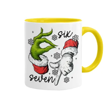 Christmas Meme SIX SEVEN (67), Κούπα χρωματιστή κίτρινη, κεραμική, 330ml