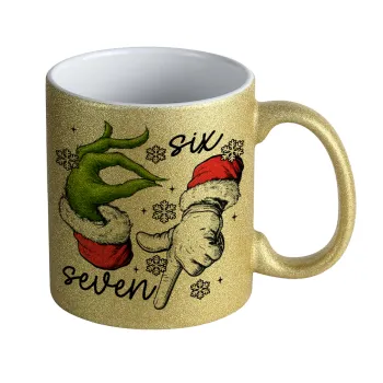 Christmas Meme SIX SEVEN (67), Κούπα Χρυσή Glitter που γυαλίζει, κεραμική, 330ml