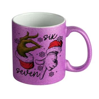 Christmas Meme SIX SEVEN (67), Κούπα Μωβ Glitter που γυαλίζει, κεραμική, 330ml