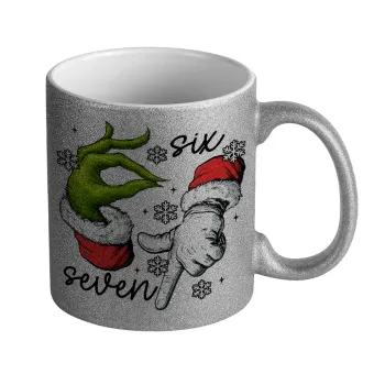 Christmas Meme SIX SEVEN (67), Κούπα Ασημένια Glitter που γυαλίζει, κεραμική, 330ml