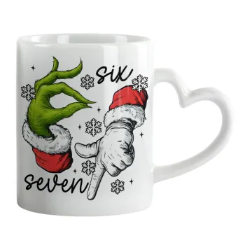 Christmas Meme SIX SEVEN (67), Κούπα καρδιά χερούλι λευκή, κεραμική, 330ml