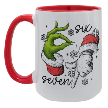 Christmas Meme SIX SEVEN (67), Κούπα Mega 15oz, κεραμική Κόκκινη, 450ml