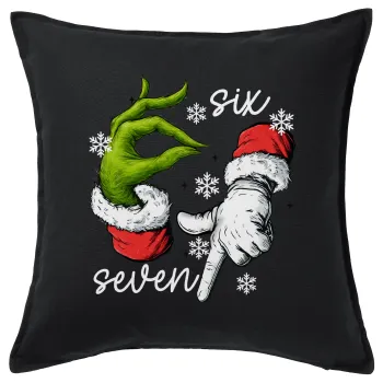 Christmas Meme SIX SEVEN (67), Μαξιλάρι καναπέ Μαύρο 100% βαμβάκι, περιέχεται το γέμισμα (50x50cm)