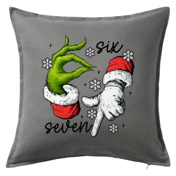 Christmas Meme SIX SEVEN (67), Μαξιλάρι καναπέ Γκρι 100% βαμβάκι, περιέχεται το γέμισμα (50x50cm)
