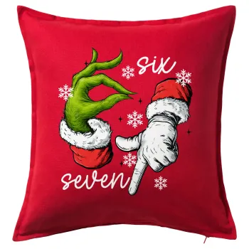 Christmas Meme SIX SEVEN (67), Μαξιλάρι καναπέ Κόκκινο 100% βαμβάκι, περιέχεται το γέμισμα (50x50cm)