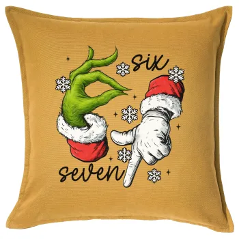 Christmas Meme SIX SEVEN (67), Μαξιλάρι καναπέ Κίτρινο 100% βαμβάκι, περιέχεται το γέμισμα (50x50cm)