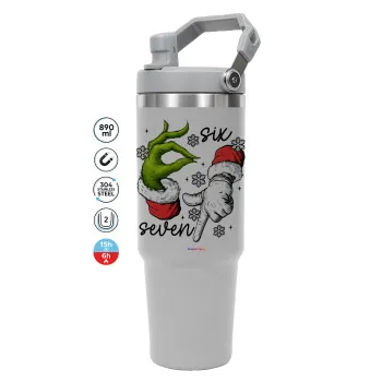 Christmas Meme SIX SEVEN (67), ΓΚΡΙ χρώματος Θερμός Ανοξείδωτο 890ml (30oz) με χερούλι