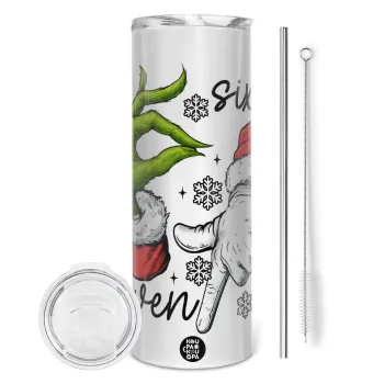 Christmas Meme SIX SEVEN (67), Tumbler ποτήρι θερμό από ανοξείδωτο ατσάλι 600ml, με μεταλλικό καλαμάκι & βούρτσα καθαρισμού