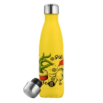 Christmas Meme SIX SEVEN (67), Yellow Stainless Steel Metallic Thermos, double-walled, 500ml