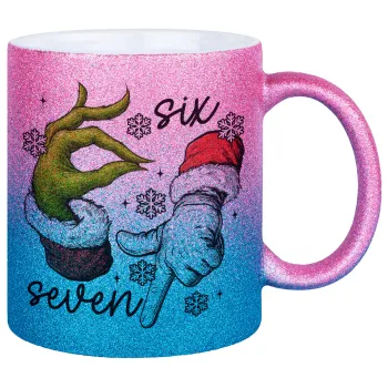 Christmas Meme SIX SEVEN (67), Κούπα Χρυσή/Μπλε Glitter, κεραμική, 330ml