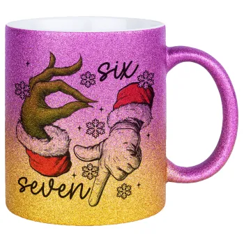 Christmas Meme SIX SEVEN (67), Κούπα Χρυσή/Ροζ Glitter, κεραμική, 330ml