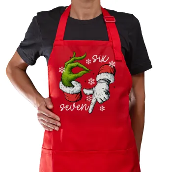 Christmas Meme SIX SEVEN (67), Ποδιά Μακριά Σεφ ολόσωμη με τσέπες Κόκκινη (ΕΝΗΛΙΚΩΝ)