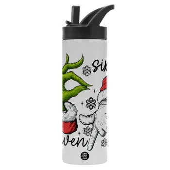 Christmas Meme SIX SEVEN (67), Metallic thermos bottle with straw & handle, stainless steel (Stainless steel 304), double-walled, 600ml.