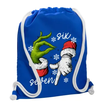 Christmas Meme SIX SEVEN (67), Τσάντα πλάτης πουγκί GYMBAG Μπλε, με τσέπη (40x48cm) & χονδρά κορδόνια
