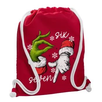 Christmas Meme SIX SEVEN (67), Τσάντα πλάτης πουγκί GYMBAG Κόκκινη, με τσέπη (40x48cm) & χονδρά κορδόνια