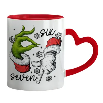 Christmas Meme SIX SEVEN (67), Mug heart red handle, ceramic, 330ml