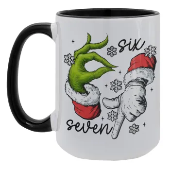 Christmas Meme SIX SEVEN (67), Κούπα Mega 15oz, κεραμική Μαύρη, 450ml