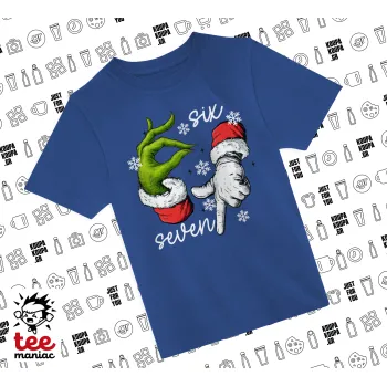 Christmas Meme SIX SEVEN (67), Παιδικό T-Shirt ΜΠΛΕ από 100% βαμβάκι, για κάθε μέρα. Vegan & OEKO-TEX πιστοποιημένο.