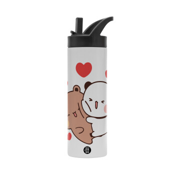 Bubu & Dudu, Metallic thermos bottle with straw & handle, stainless steel (Stainless steel 304), double-walled, 600ml.