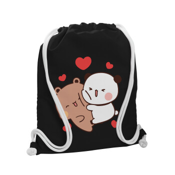 Bubu & Dudu, Backpack pouch GYMBAG Black, with pocket (40x48cm) & thick white cords