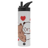 Metallic thermos bottle with straw & handle, stainless steel (Stainless steel 304), double-walled, 600ml.