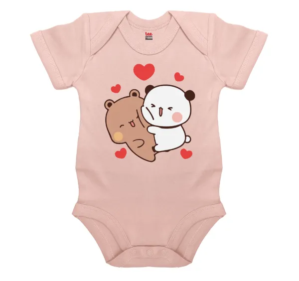 Bubu & Dudu — Βρεφικό φορμάκι μωρού, 0-18 μηνών, ΡΟΖ POWDER, 100% Organic Cotton, κοντομάνικο
