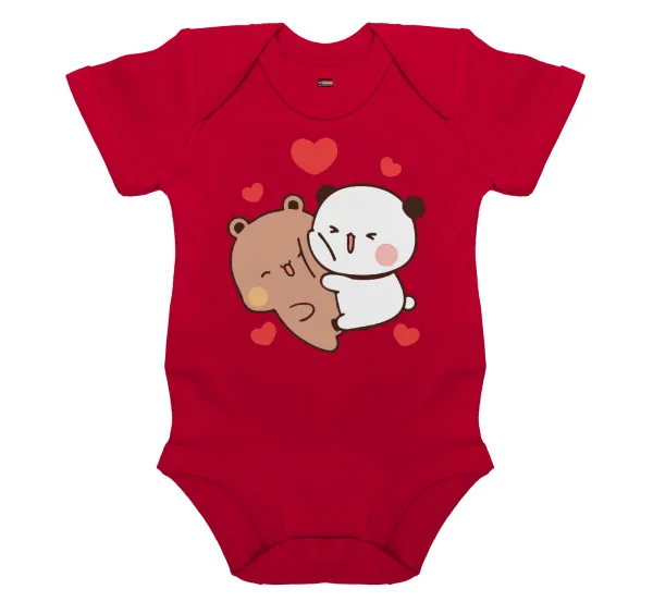 Bubu & Dudu — Βρεφικό φορμάκι μωρού,ΚΟΚΚΙΝΟ, 100% Organic Cotton, κοντομάνικο