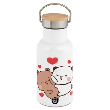 Bubu & Dudu, Metallic thermos (Stainless steel) White with wooden lid (bamboo), double-walled, 350ml