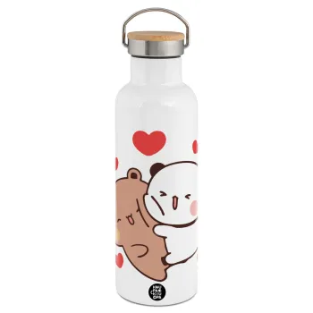 Bubu & Dudu, Stainless steel White with wooden lid (bamboo), double wall, 750ml