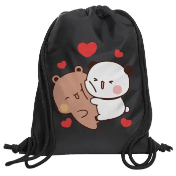 Bubu & Dudu, Τσάντα πλάτης πουγκί GYMBAG Μαύρη, με τσέπη (40x48cm) & χονδρά κορδόνια