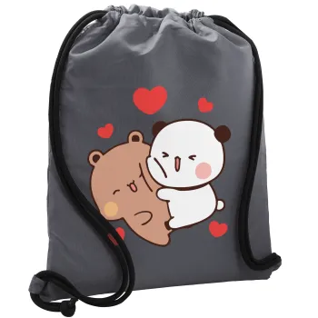 Bubu & Dudu, Τσάντα πλάτης πουγκί GYMBAG ΓΚΡΙ, με τσέπη (40x48cm) & χονδρά κορδόνια