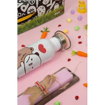 Bubu & Dudu, Πασχαλινή Λαμπάδα με παγούρι μεταλλικό (620ml, stainless steel) & κερί αρωματικό πλακέ (30cm) (ΡΟΖ)